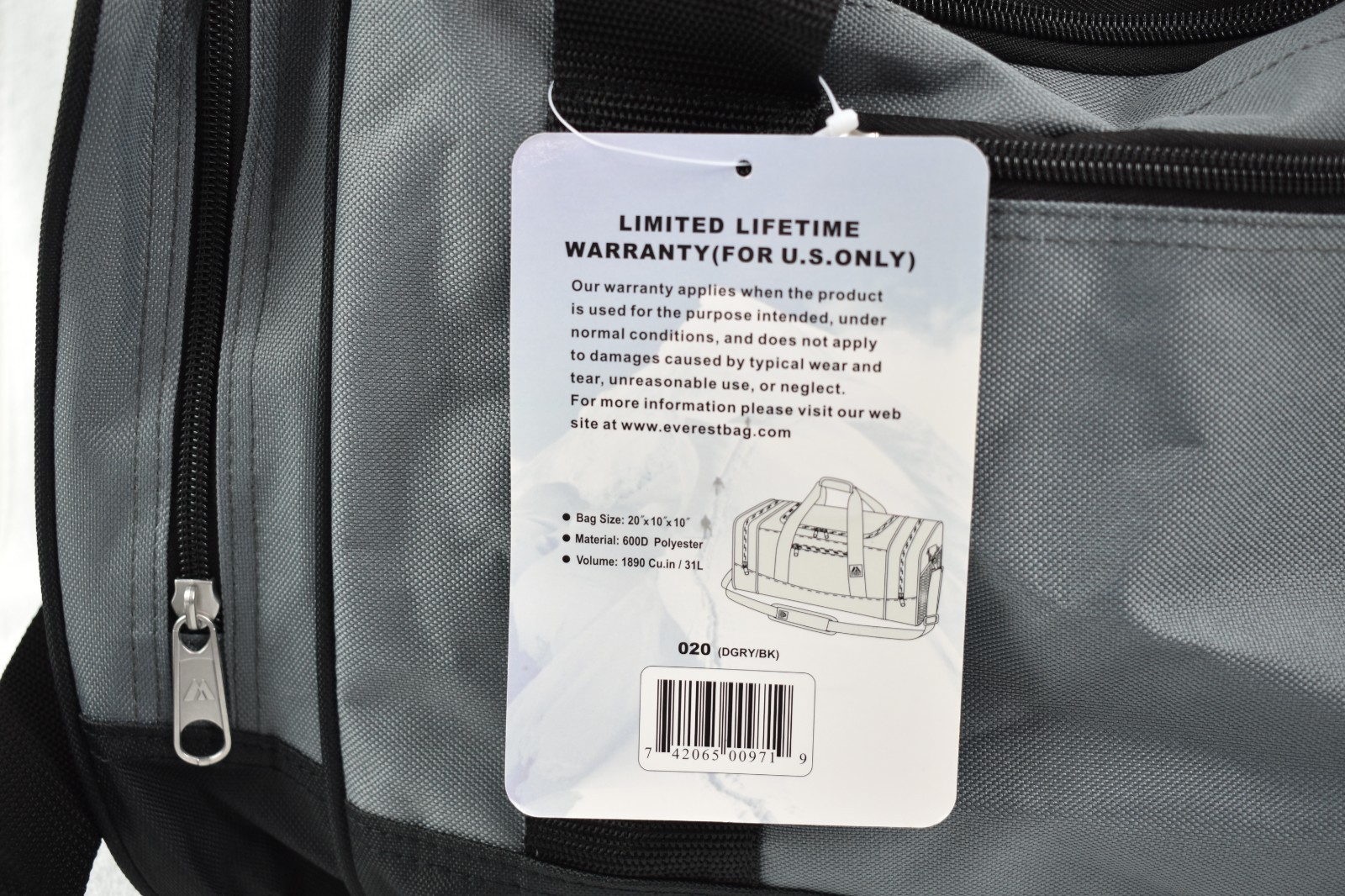 Everest Crossover Duffle Bag w/ Shoulder Strap / Gray/Black / 20″x10″x10″