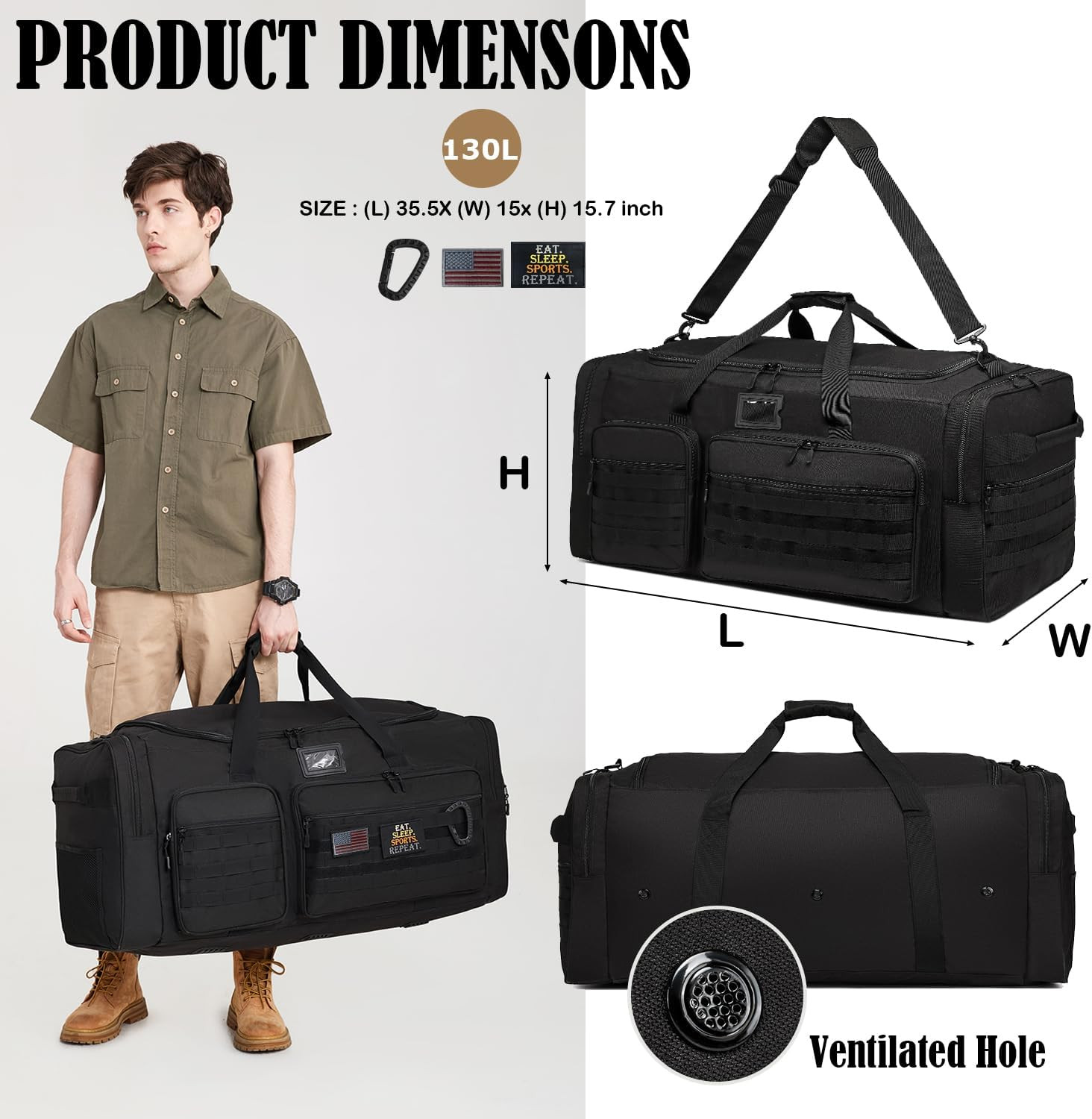 130L Extra Large Duffle Bag for Men, Heavy Duty Duffle Bag for Travel, Large Spo