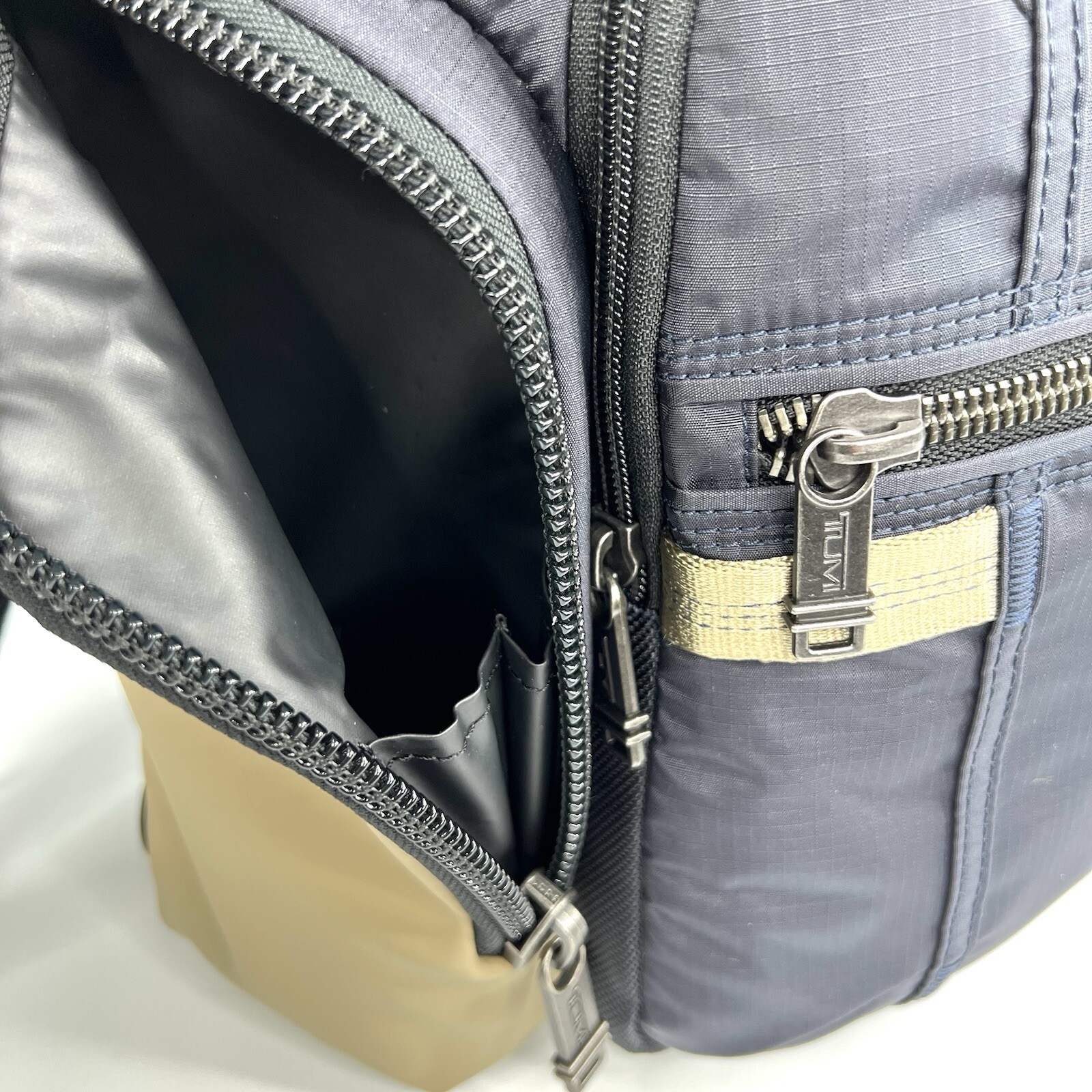 TUMI Navigation Backpack Laptop Business Bag Midnight Navy and Khaki EXPANDABLE