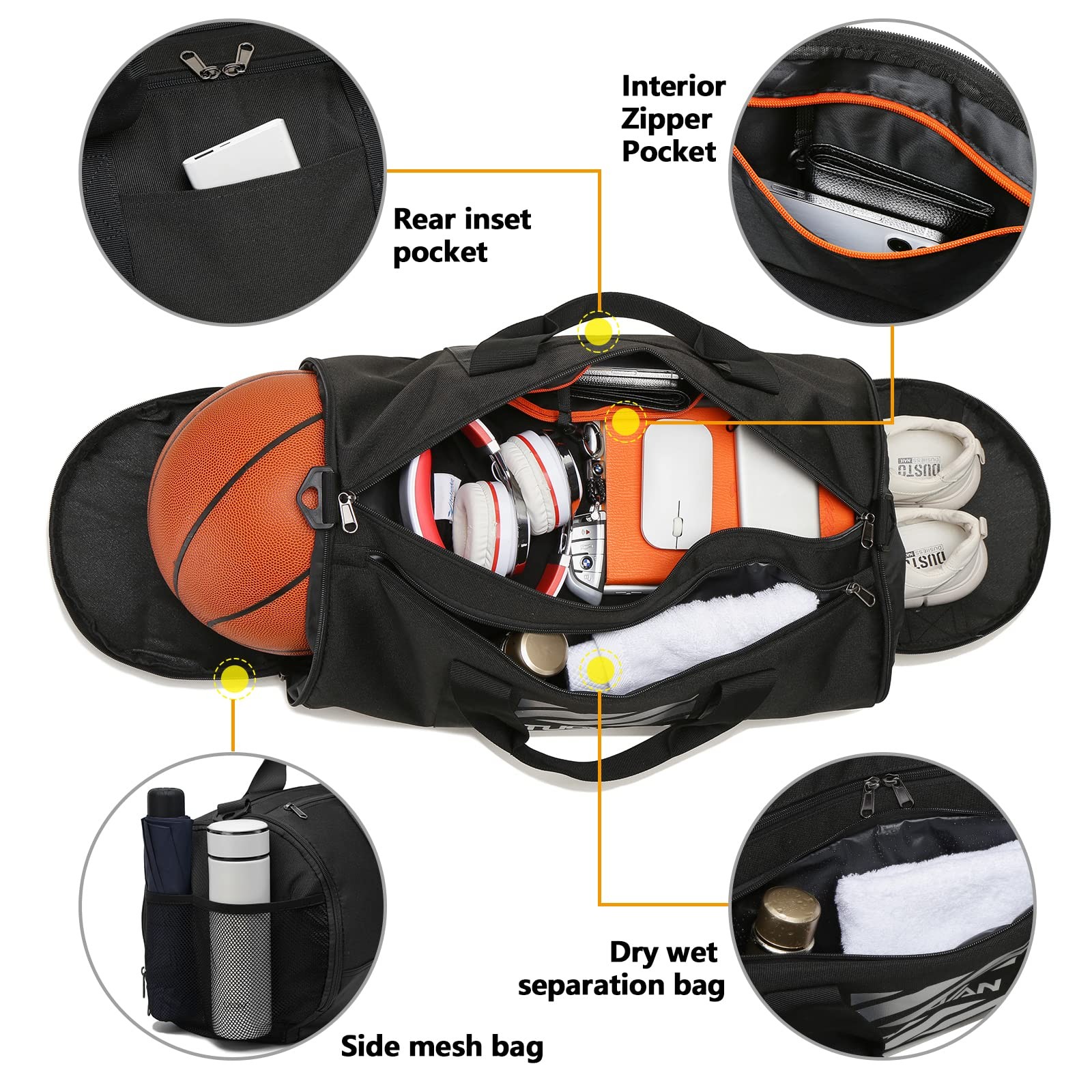 40L Gym Bag for Men Women with Wet Pocket & Shoe Compartment Travel Duffle Bag