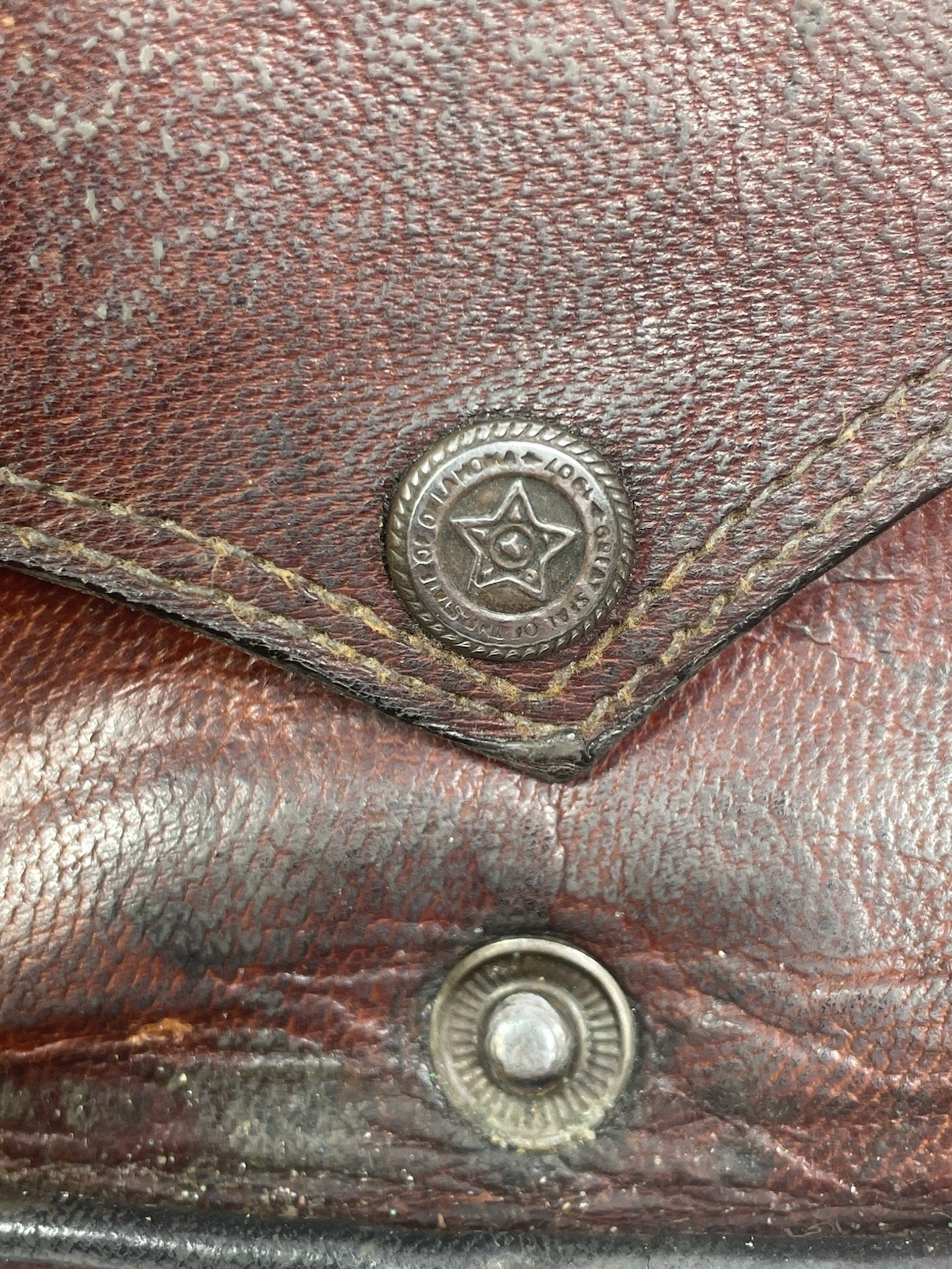 Vintage Leather Messenger Bag TTK Shoulder Strap Brown Zipper & Button Closure