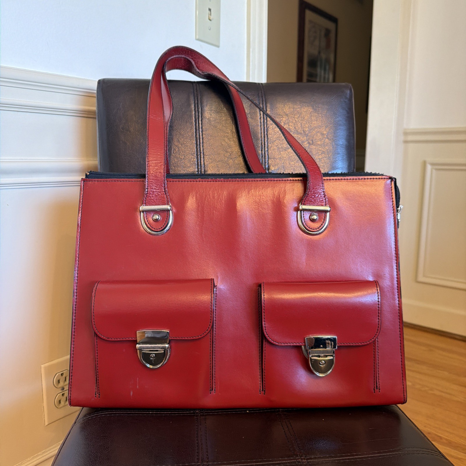 Vintage Georges Italian Leather Briefcase 11×16 Burgundy
