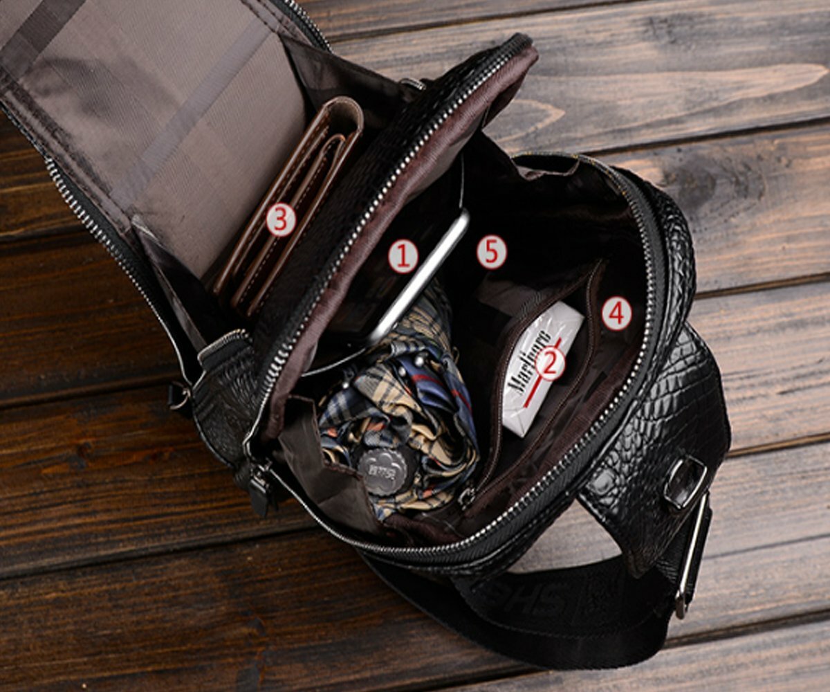 Men’s Leather Crocodile Pattern Chest Bag Sling Backpack Crossbody Travel Bag