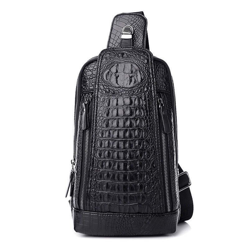 Men Sling Bags Crocodile PU Shoulder Crossbody Chest Bag Satchels Hiking Daypack