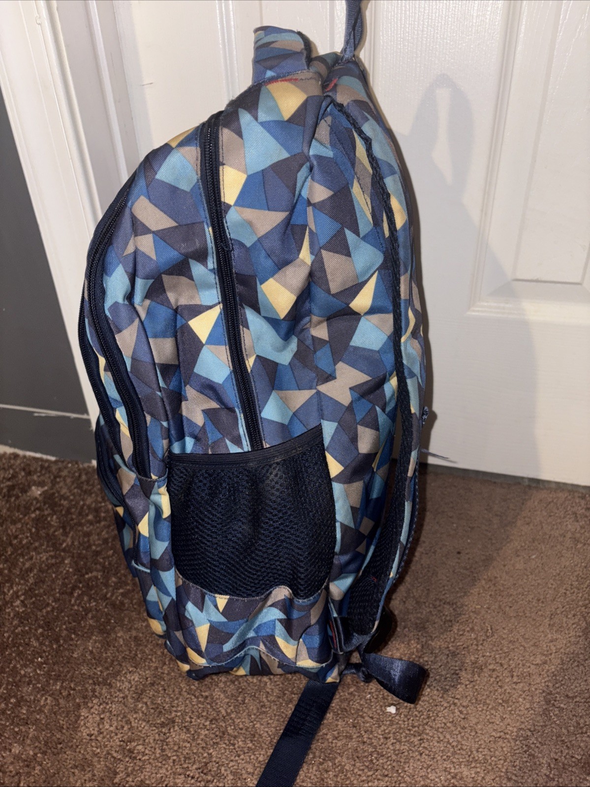 16-inch Patterned Blue Colored School Backpack, Travel Backpack, Hiking Bag