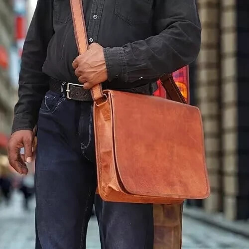Handmade expandable Goat Reliable Leather Laptop Satchel