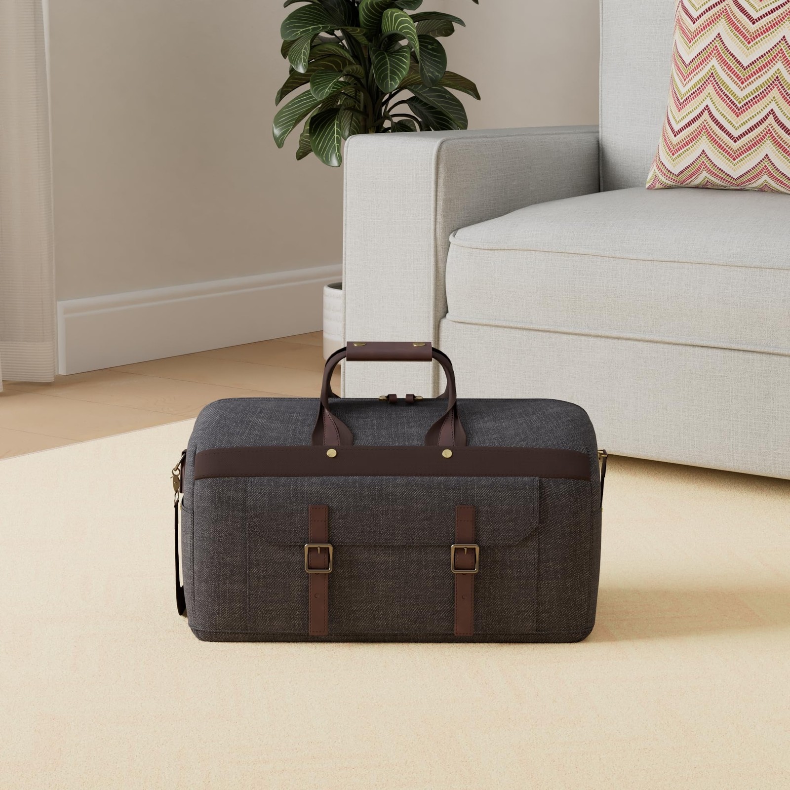 Duffle Bag for Men Waterproof Genuine Leather Canvas Travel Duffel Bags for W…