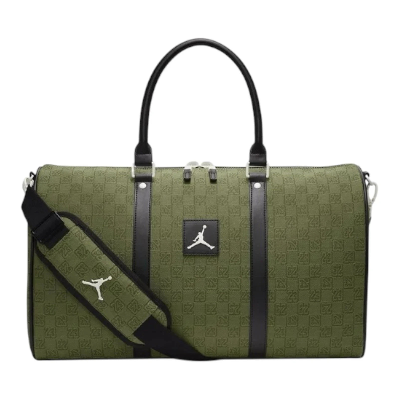 Air Jordan Monogram Logo Jacquard Duffle 25L Luxury Travel Bag Light Olive