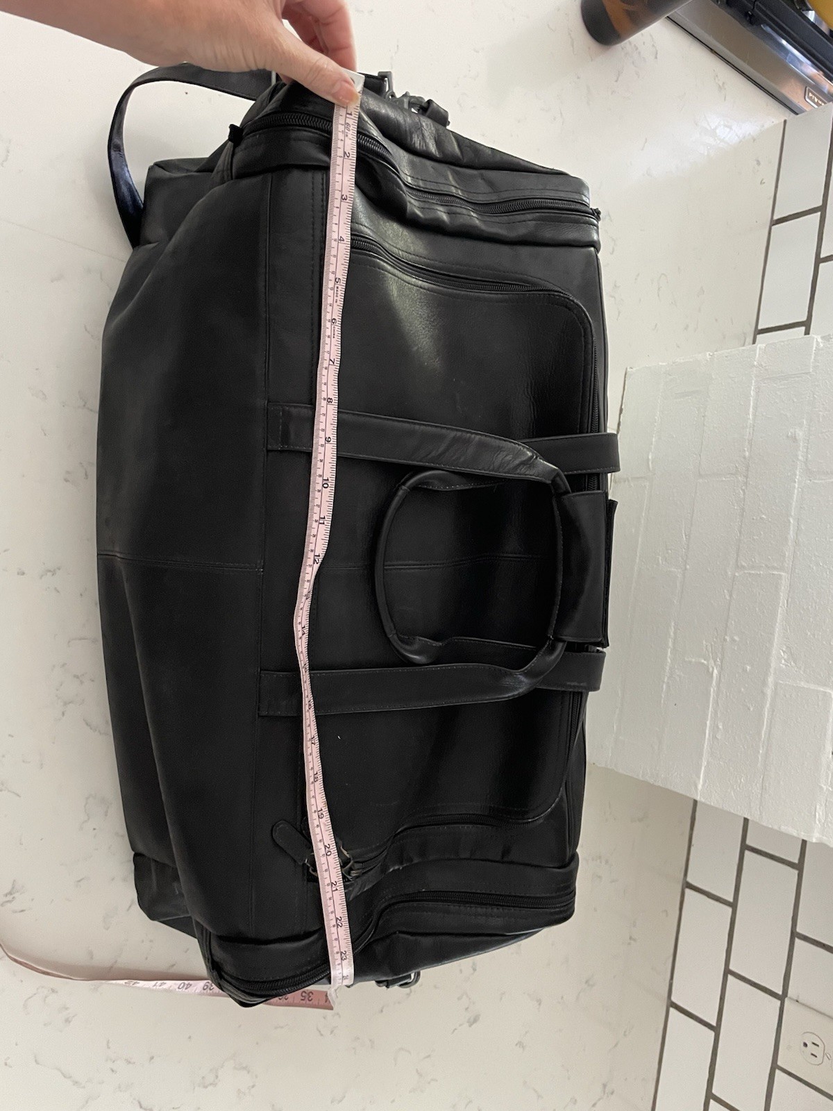 Black Leather Travel Duffel Bag Gym Weekender Overnight Luggage Mens Large