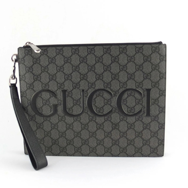 Gucci clutch bag 768374 GG Supreme Gray Black Used