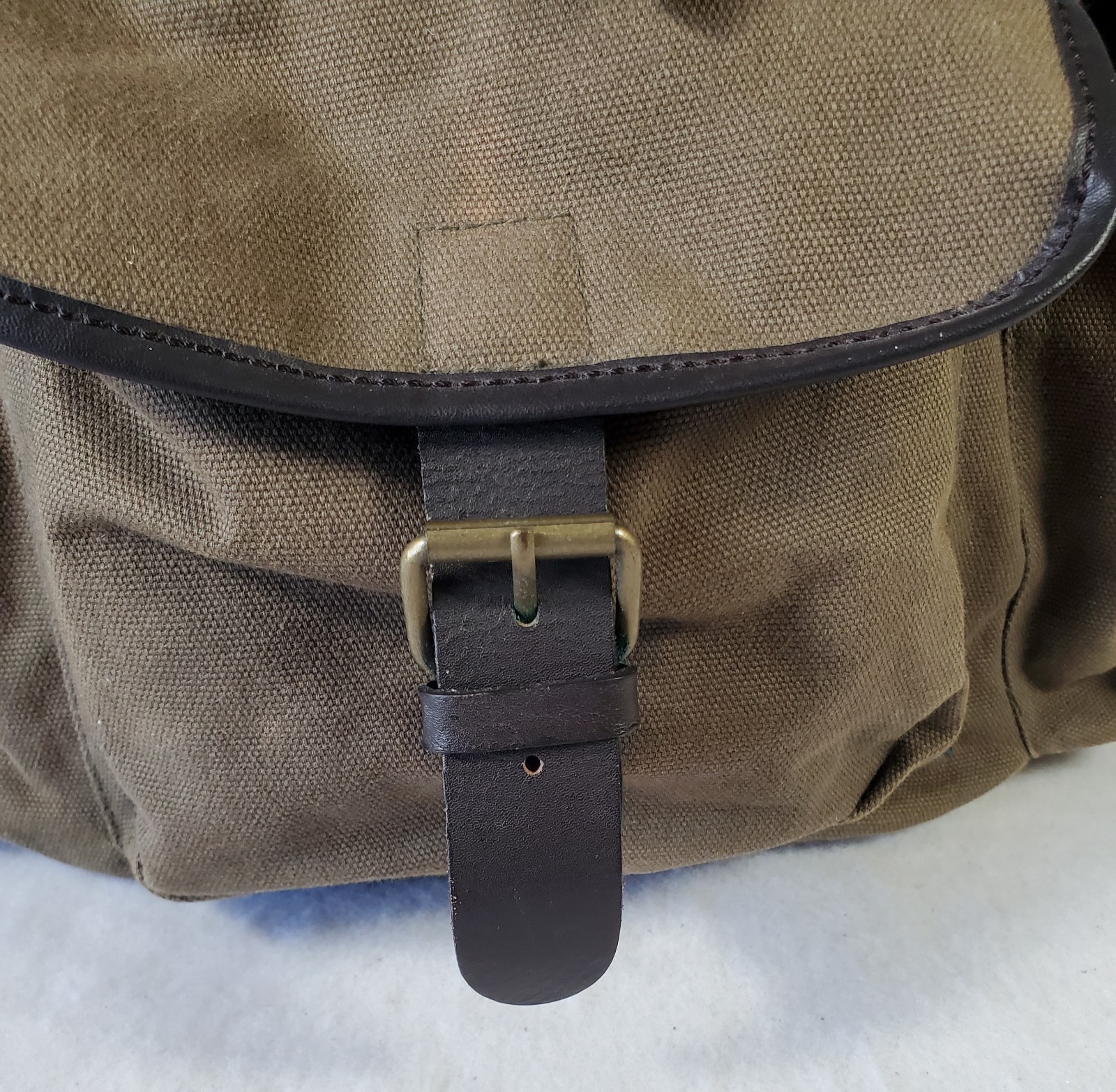 GAP Canvas Military Backpack Leather Straps Snap Pockets Drawstring/ Zipper READ