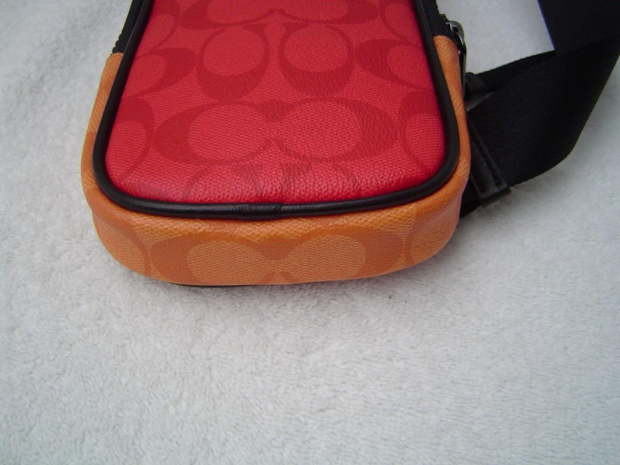 AUTHENTIC COACH MENS RED + ORANGE SIGNATURE MULTI FUNCTION PHONE PACK#C9842 EUC