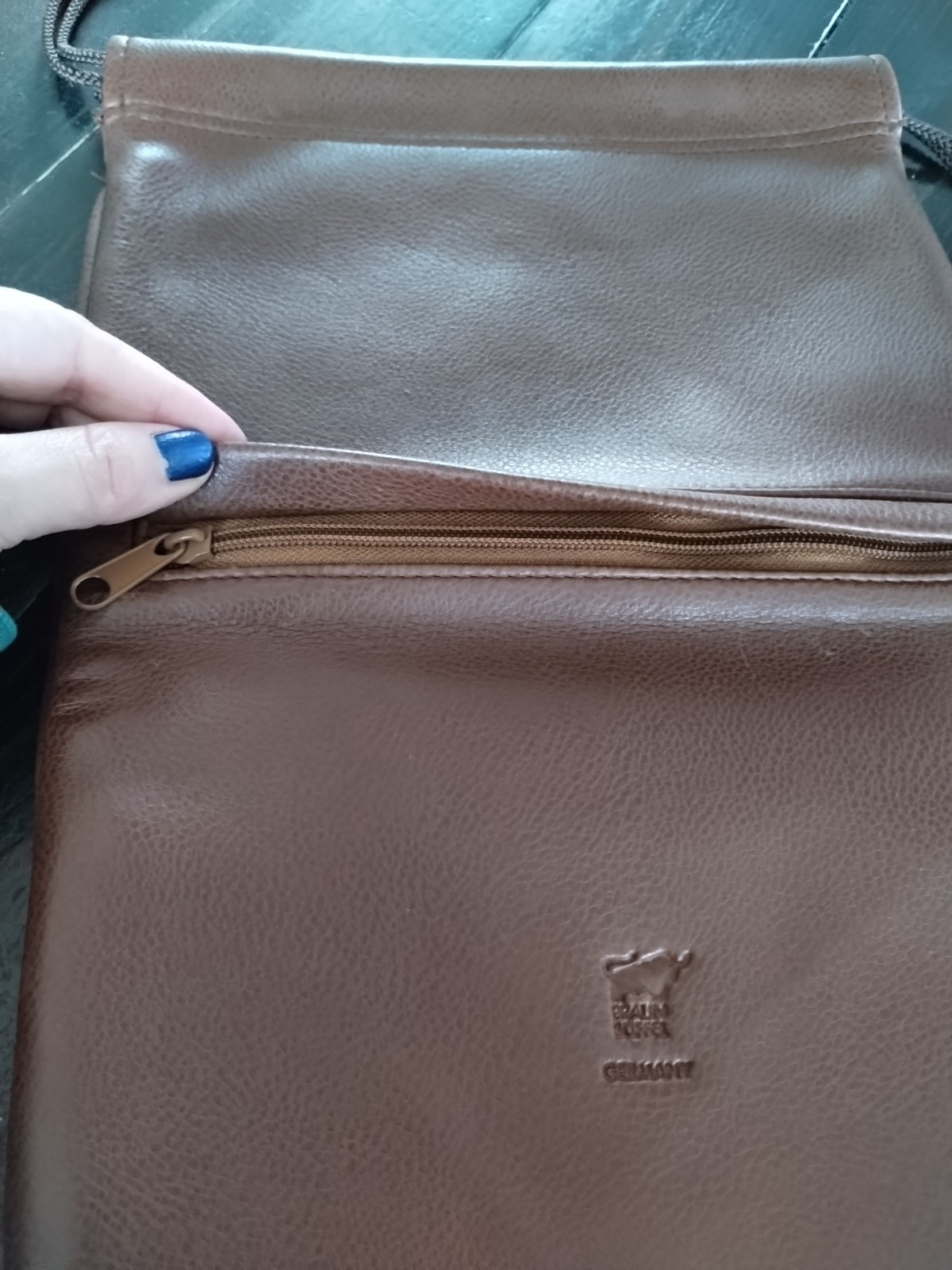 Rare Braun Buffel Germany Brown Leather Drawstring Shoe Bag Never Used Purse