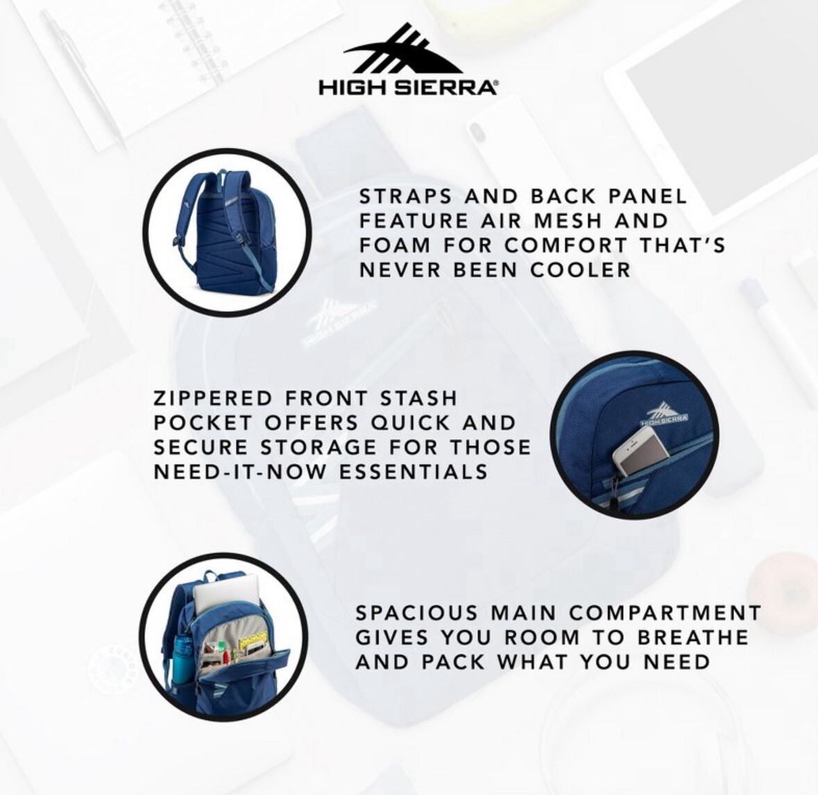 High Sierra Essential Backpack, Graphite Blue/True Navy, One Size