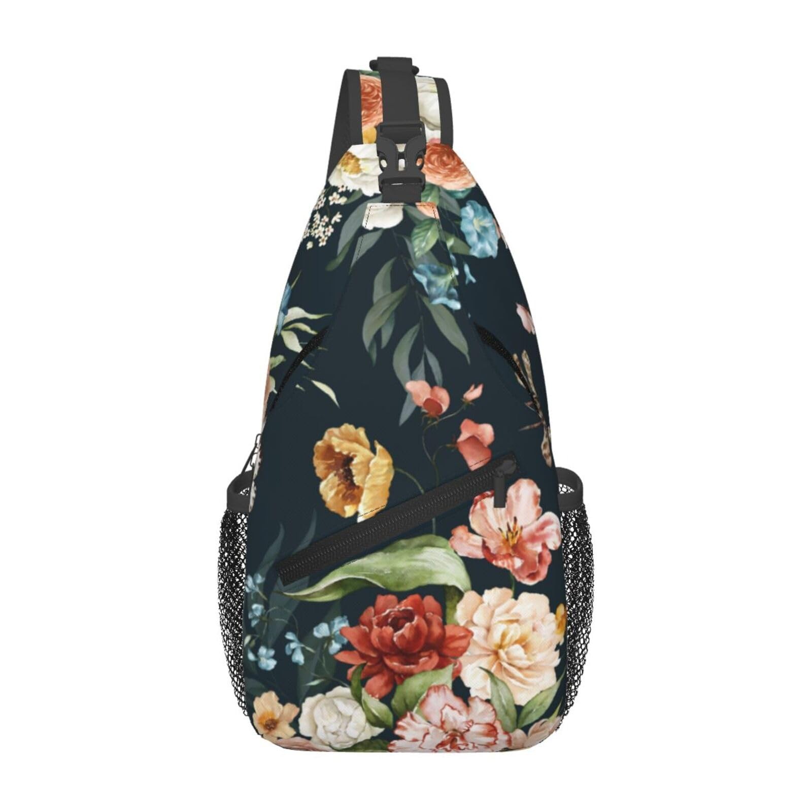 Colorful Floral Pattern Crossbody Sling Bags Flowers Green Leaves Branches Sl…
