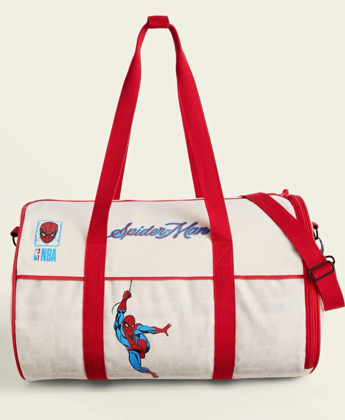 Spider-Man Red & White Travel Duffle Bag, Zip Closure, Adjustable Strap