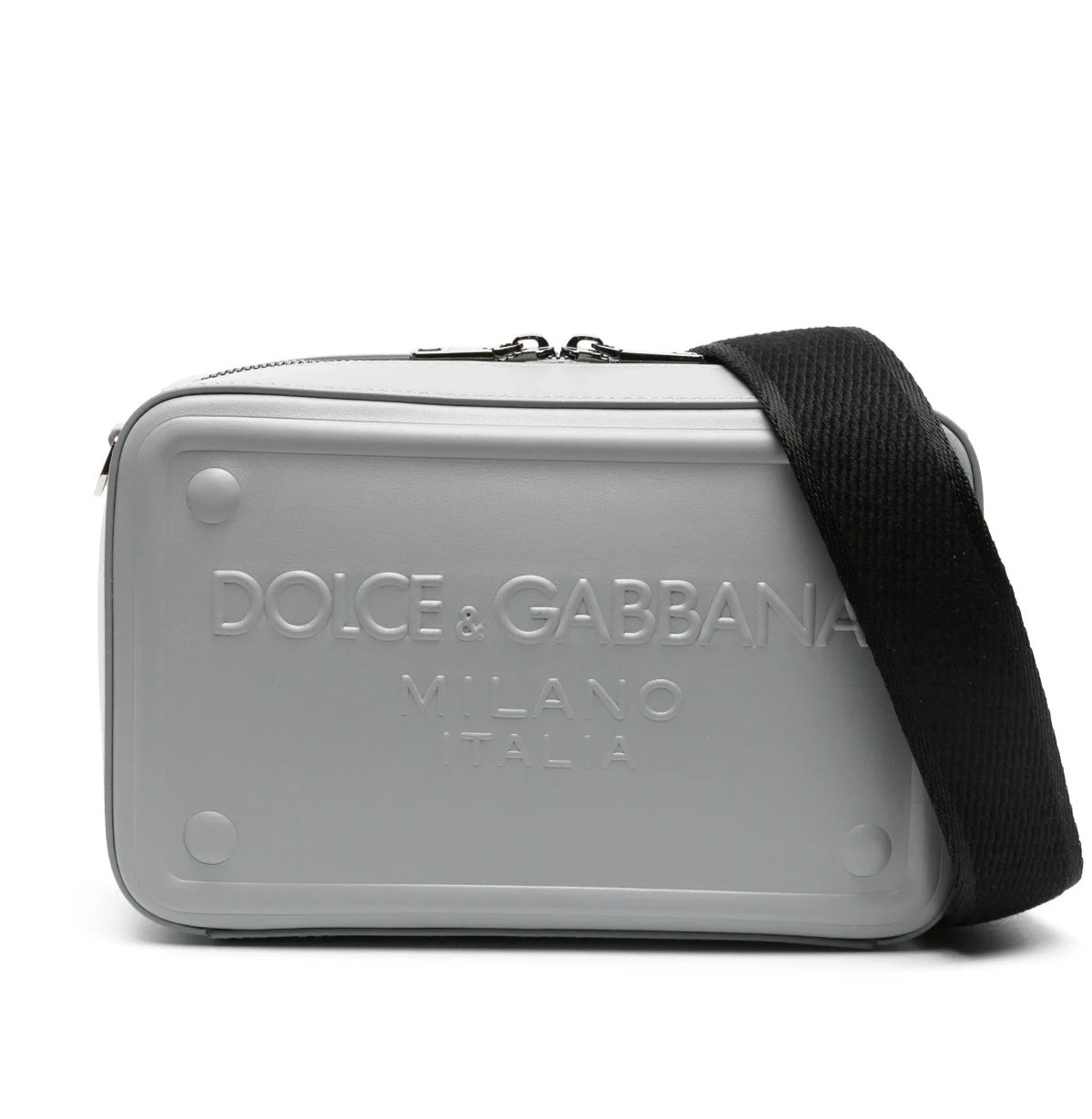 DOLCE & GABBANA Mens Leather Belt Bag Grey Raised Logo Crossbody Shoulder Pack