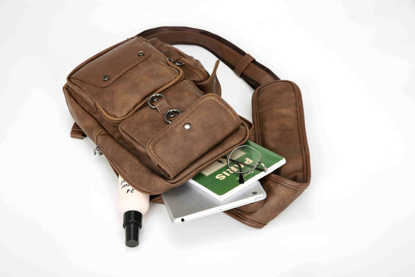 New Fashion Mens Leather Shoulder Chest Bag Waist Messenger Sling Crossbody Bags