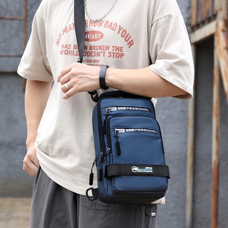 Men Waterproof Nylon Sling Crossbody Bag USB Shoulder Chest Pack Backpack
