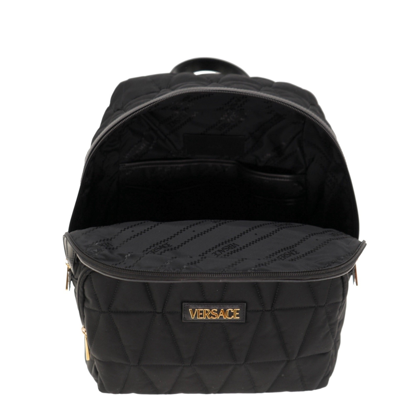 Versace Myth Embroidered Logo Backpack Quilted Black Nylon New