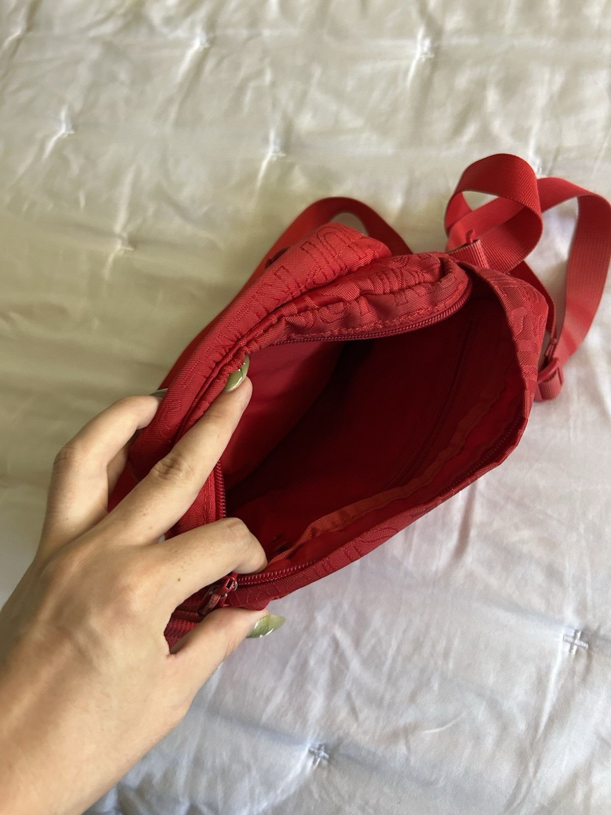 Supreme Red Small Crossbody Bag Zip Closure Adjustable Strap Casual Travel