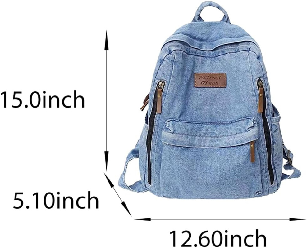 Denim Backpack for Women Men Vintage Grunge Backpack Blue Jeans Laptop Backpack
