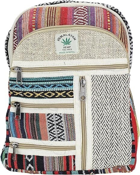 Small Hemp Backpack Traveling Backpack Cotton Stripe- Handmade Nepali Bagpack