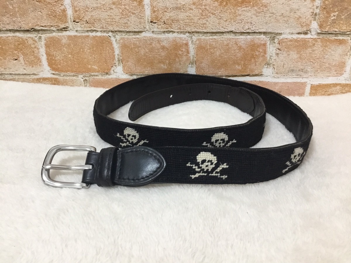 RUGBY Ralph Lauren Skull Leather Belt Black Wool Size 36