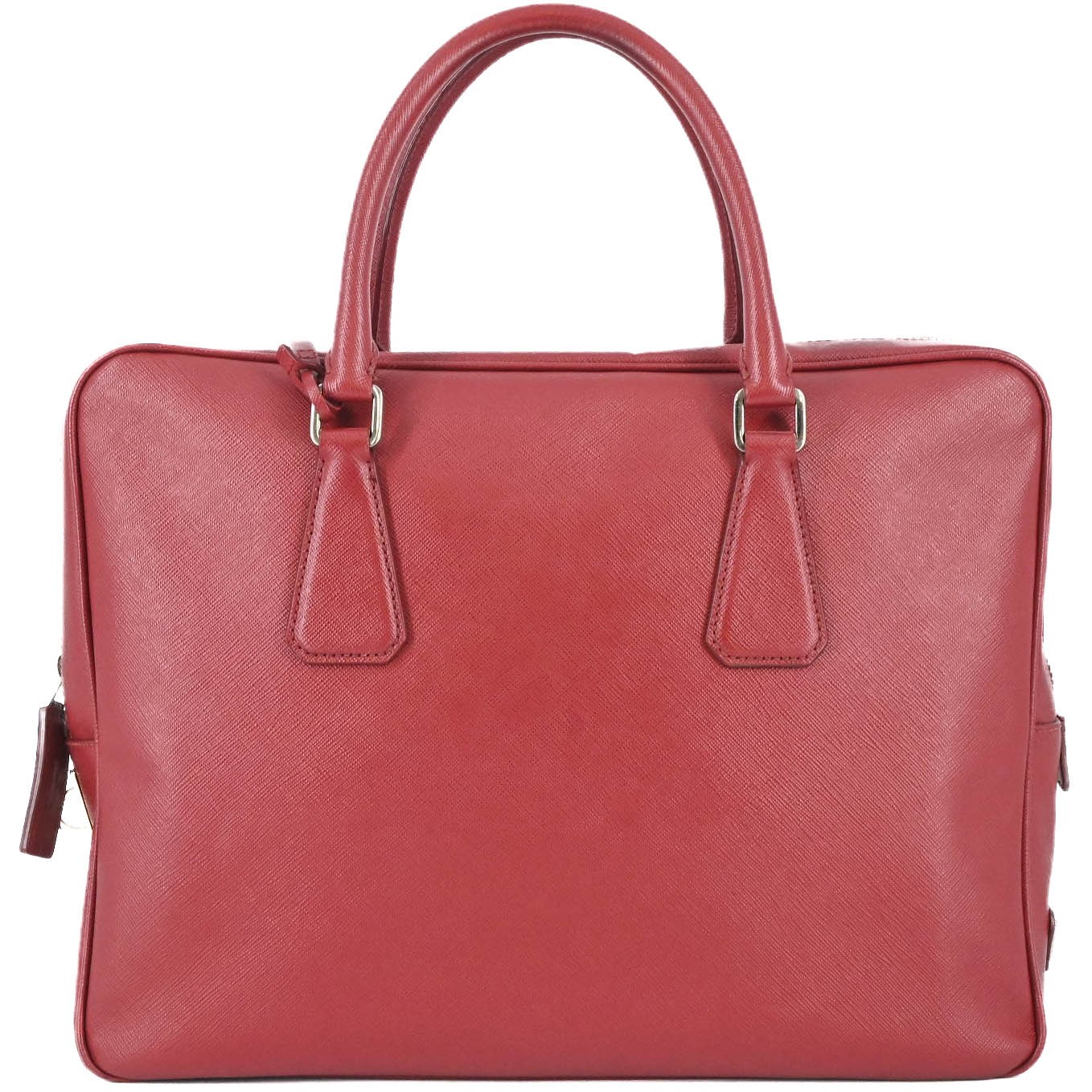 PRADA Saffiano Briefcase Business Handbag Documents Bordeaux Red Triangle Logo