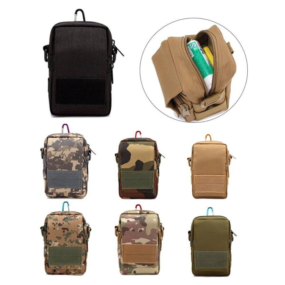 Tactical Molle Pouch Cell Phone Holster Bag Accessory Pouch Double-Zipper Pocket