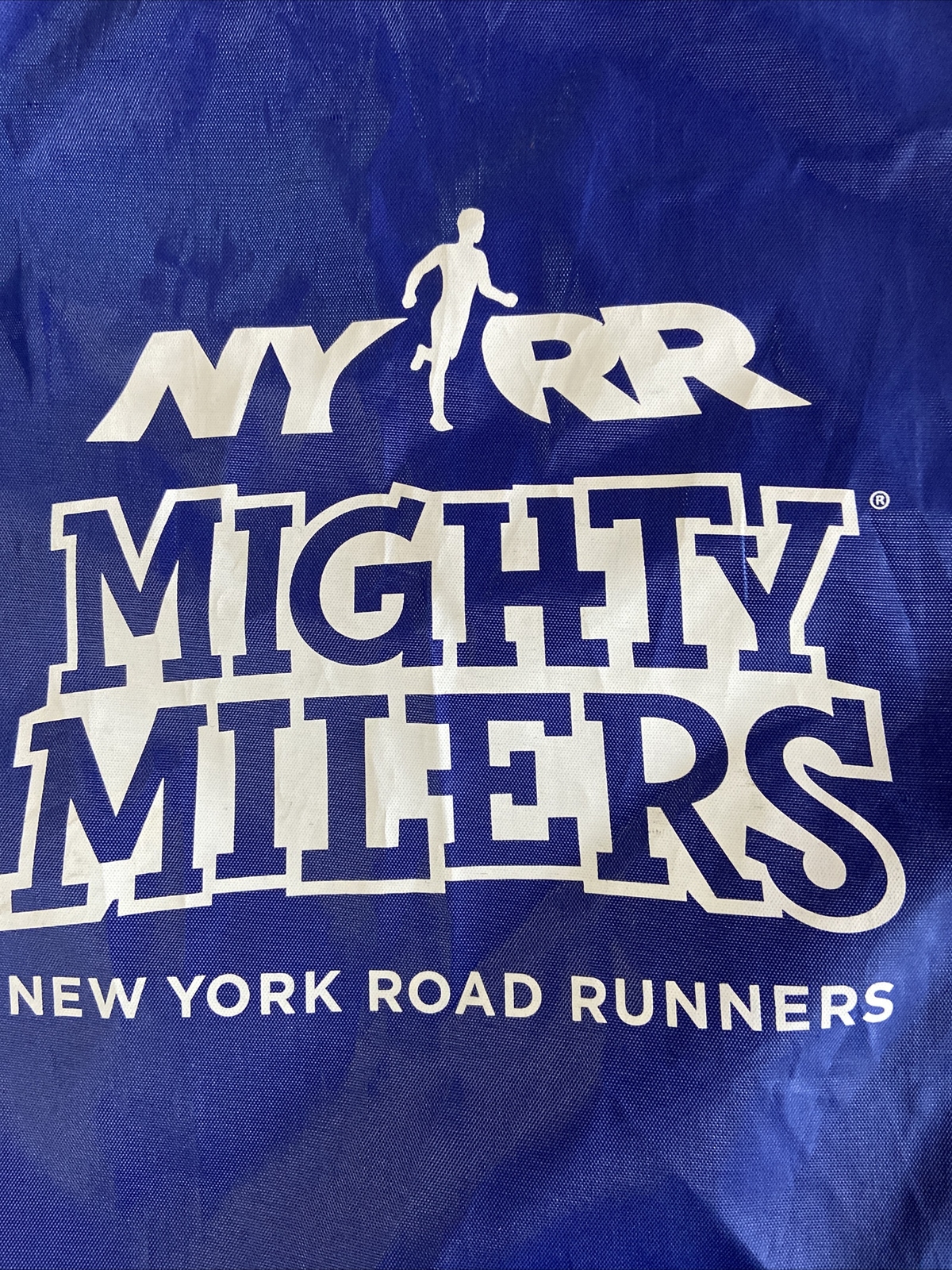 NYRR New York Road Runners Mighty Milers Blue drawstring Backpack 13 1/4”x17 1/4