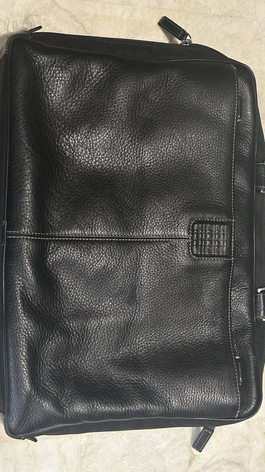Boconi Black Tumbled Leather Briefcase Attaché Case Gray Hardware *No Strap*