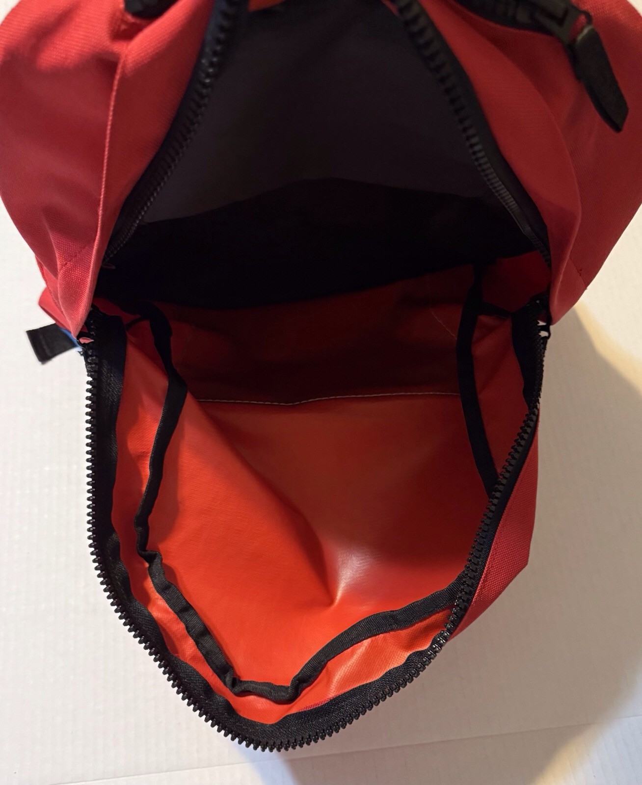 WeSC Red White Blue Chaz Coated Designer Zipper Unisex Backpack $88