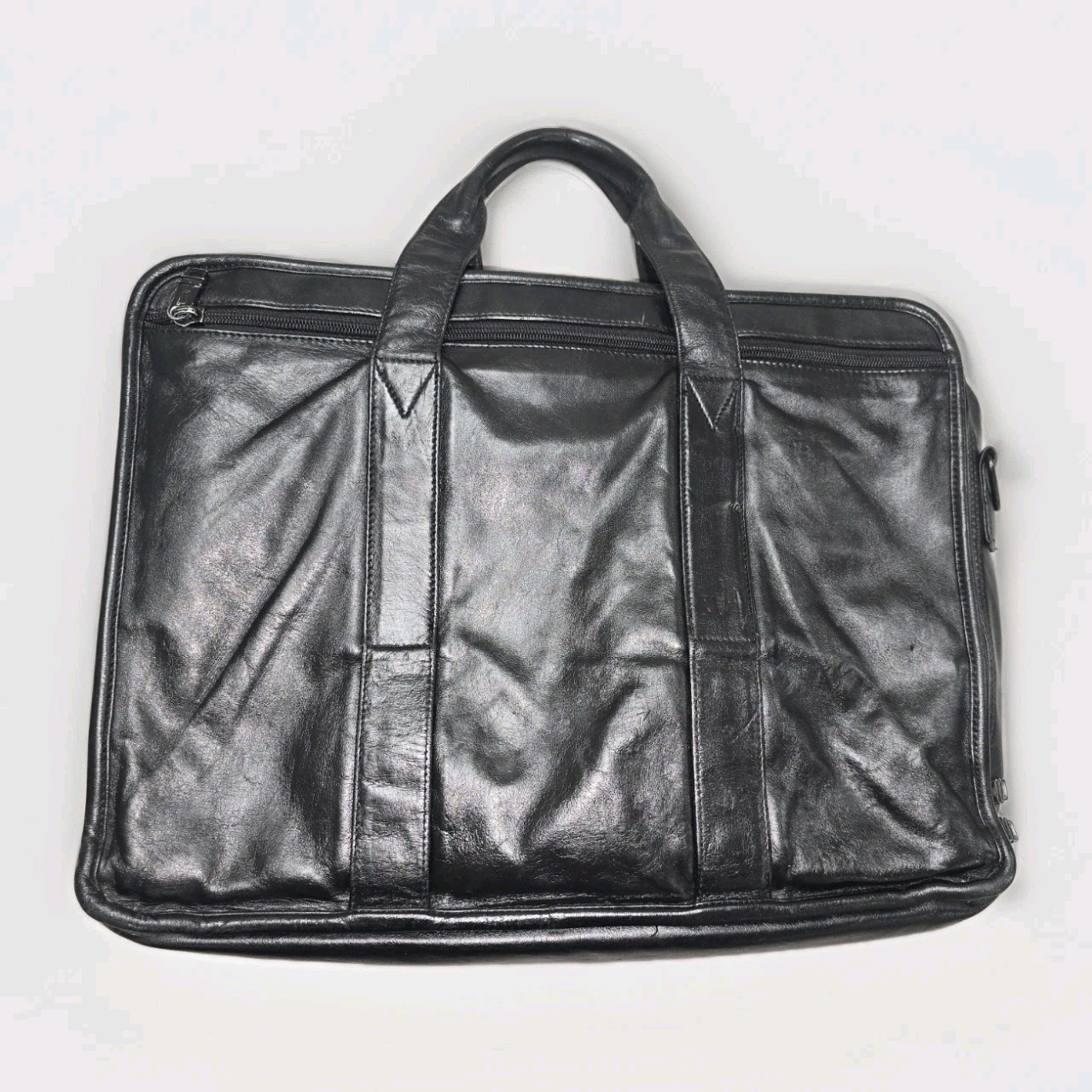 TUMI Alpha Black Leather Expandable Briefcase Laptop Bag Strap