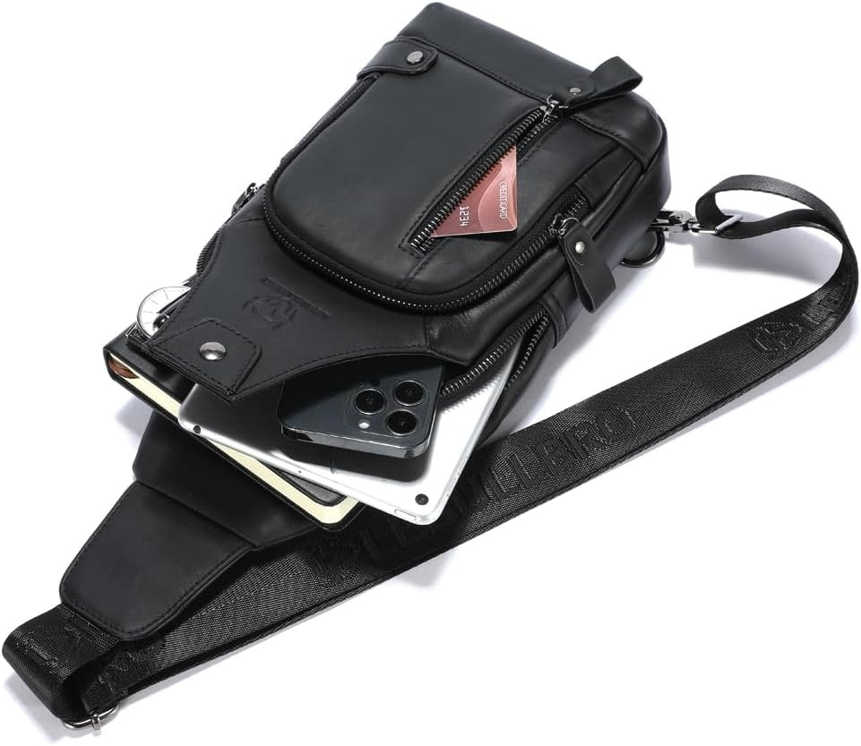 Sling Bag for Men Genuine Leather Chest Bag Crossbody Backpack Travel Hiking Out