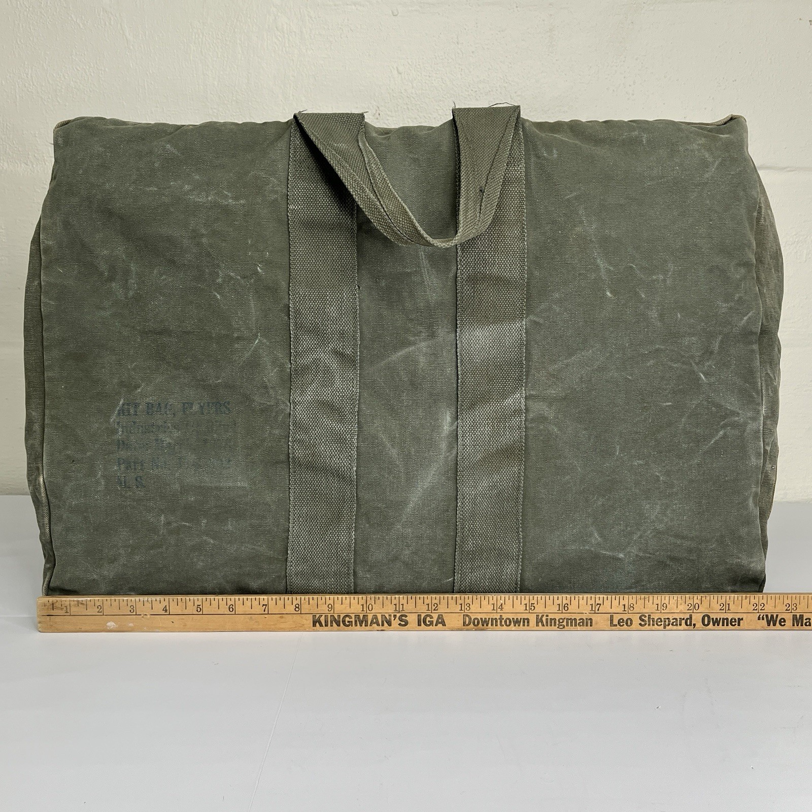 Vintage Heavy Canvas Cargo Bag Tactical Cotton Large Green 22.5” x 12” x 16”