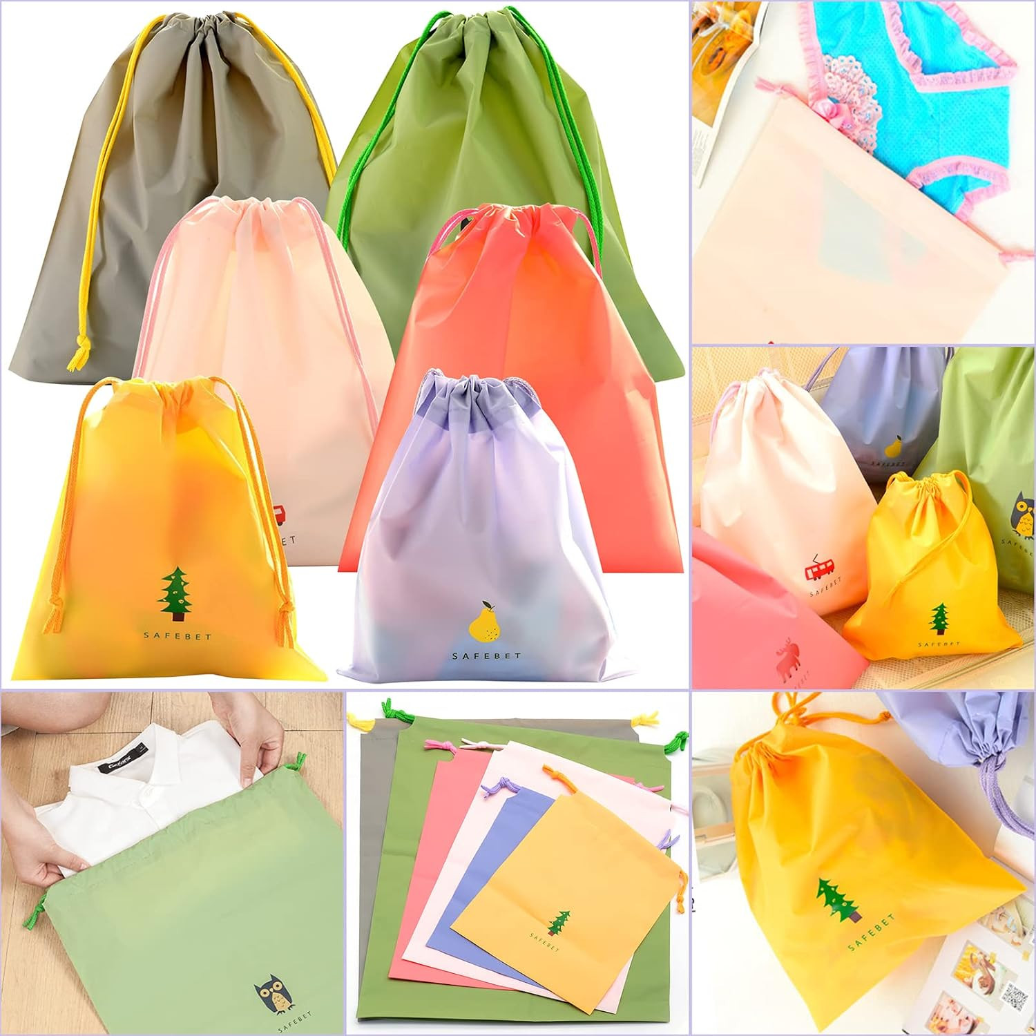 6 PCS Waterproof Drawstring Bag, 3 Sizes Storage Bag for Swimming, Gym, Pool and