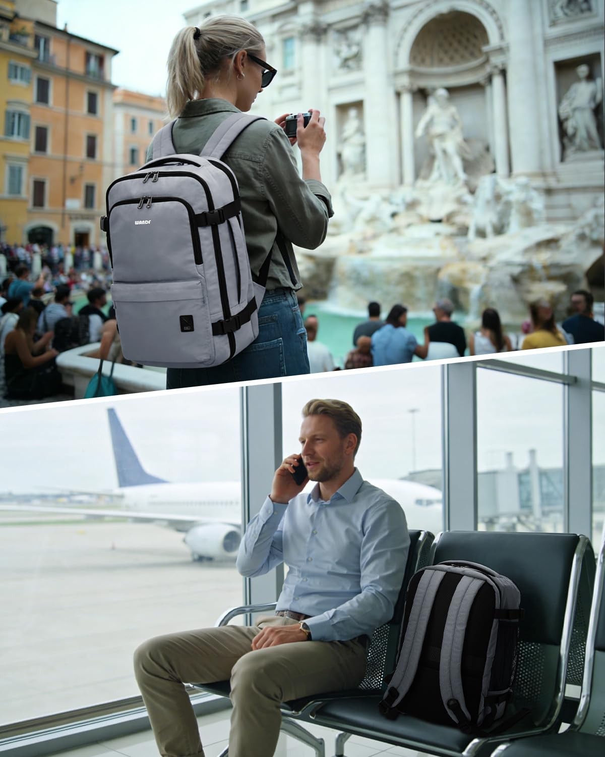 Grey Personal Item Travel Small Backpack 15.6 Laptop 17x10x9 Inch Bag