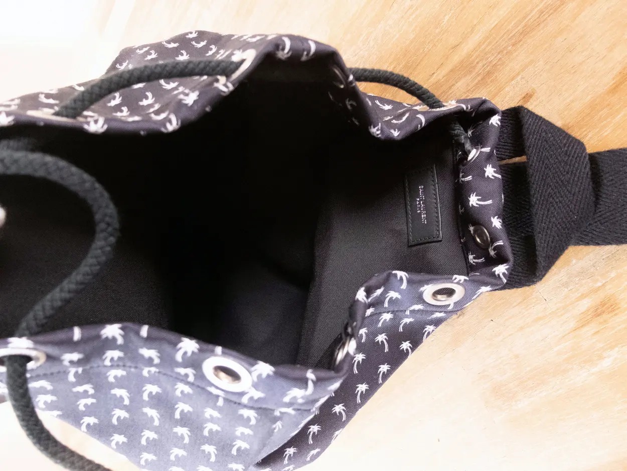 (NO CUSTOMS TAX) SAINT LAURENT City Sailor black canvas palm tree print backpack