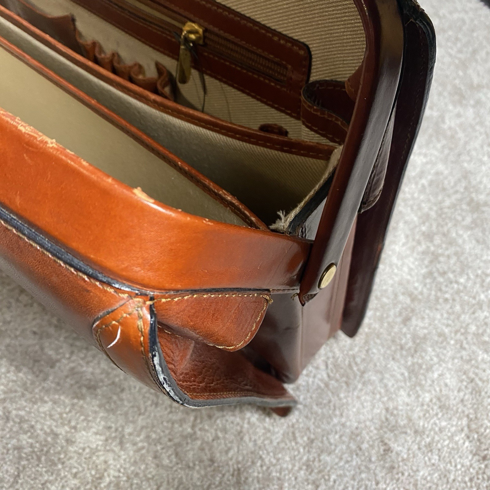 VTG Bosca Old Leather Partners Large Brief Case Bag Lock/Key Cognac Nice Patina