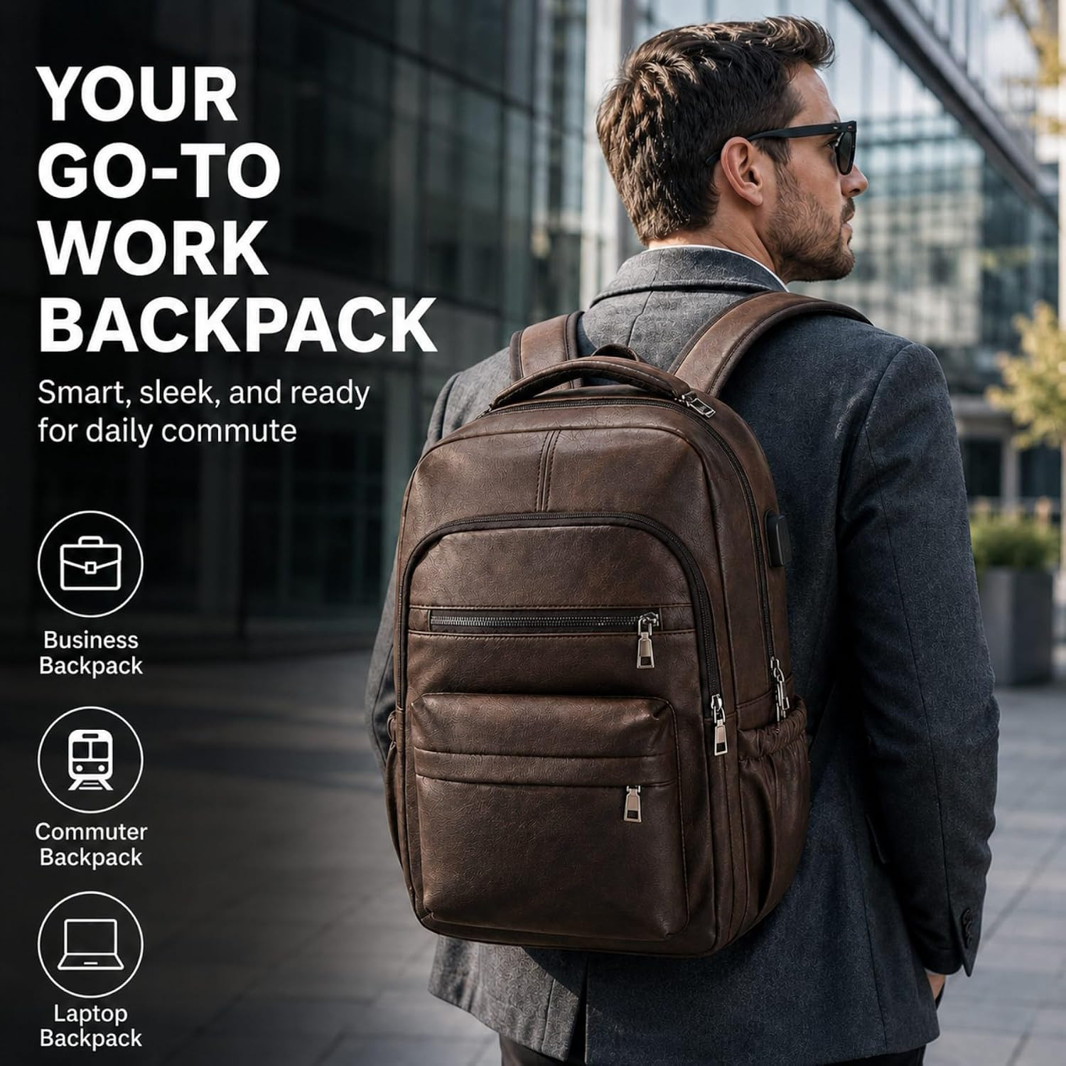Mens Leather 16.1 Inch Laptop Bag Travel Casual Computer Backpack College Busine