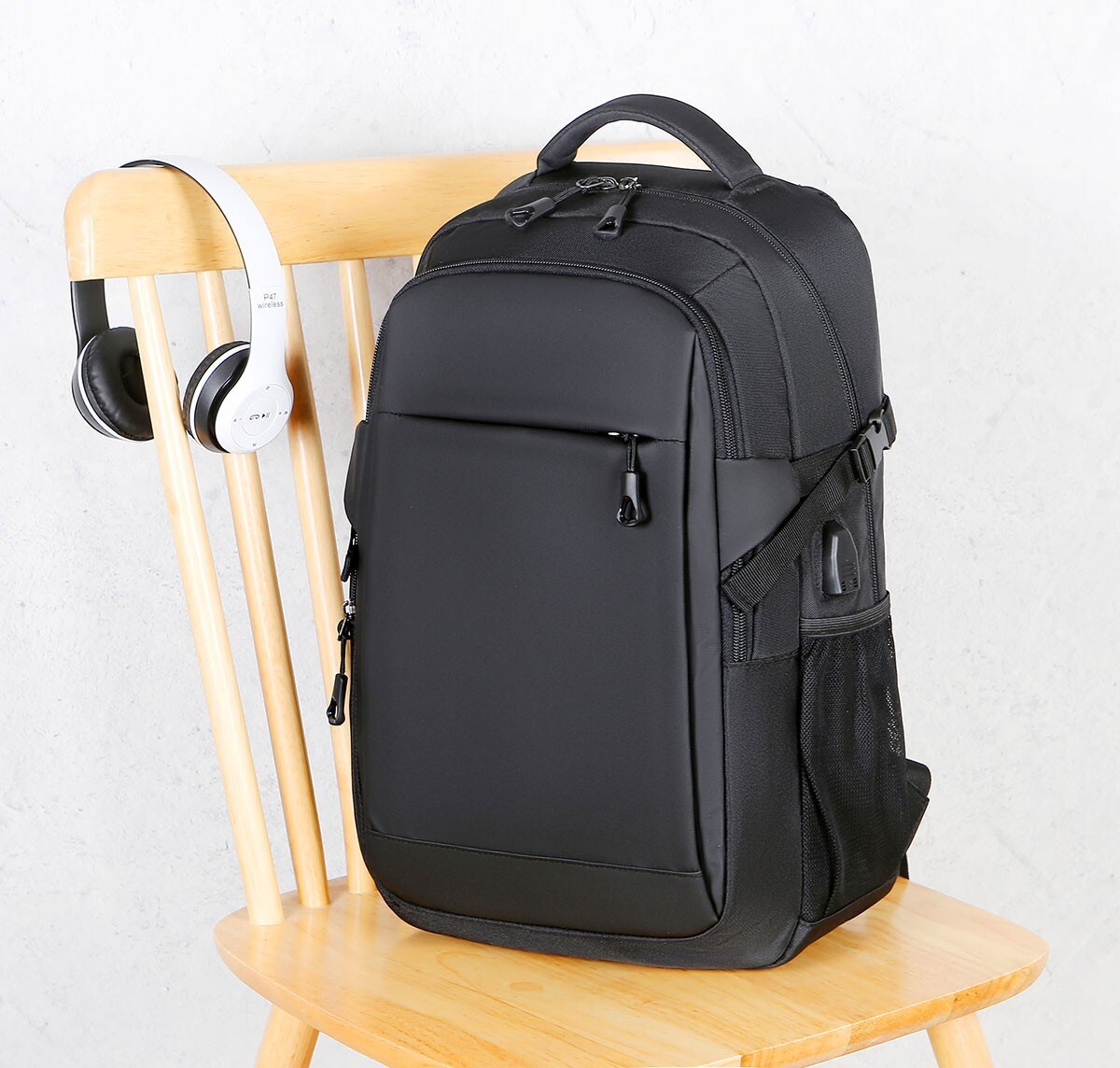 Men Laptop Backpack School Travel Computer Bookbag with USB Charging Port Black