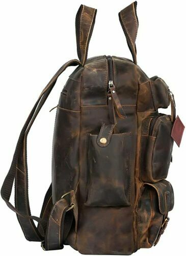 Vintage Buffalo Leather Multi Pockets Backpack Travel Bag for Men&Women