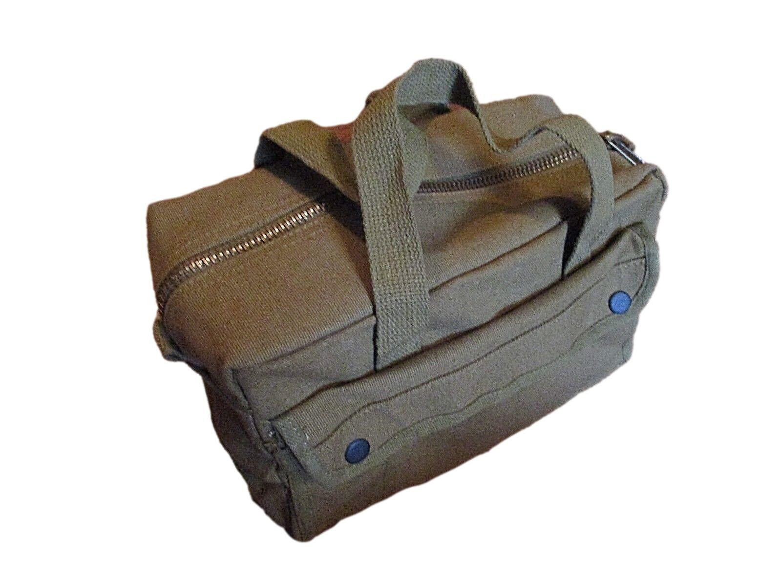 HEAVY DUTY OD GREEN MILITARY STYLE MECHANICS HARD BOTTOM TOOL BAG BRASS ZIPPER