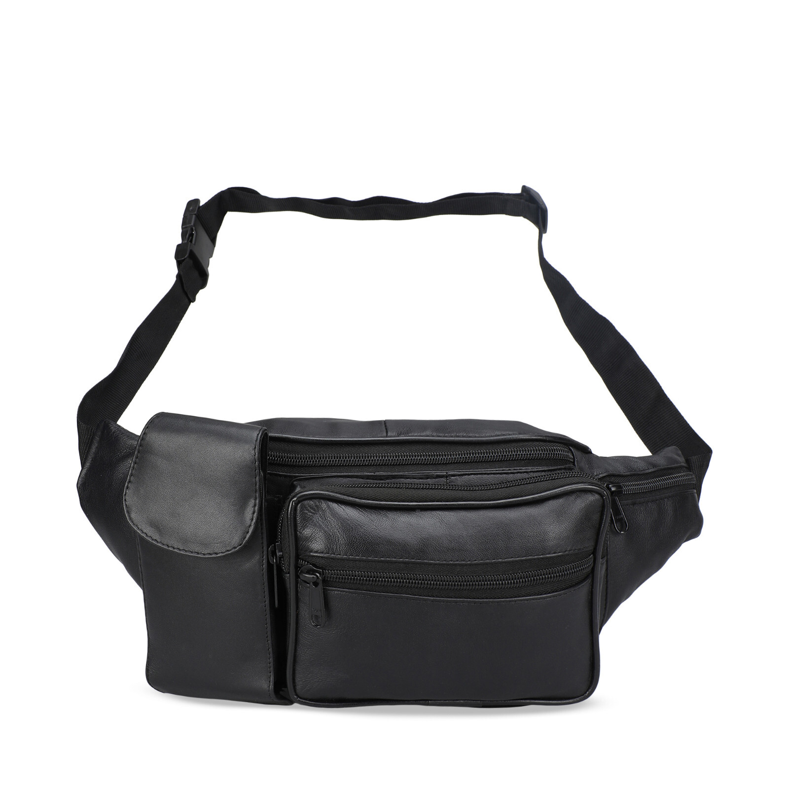Black Genuine Leather Fanny Pack Phone Hip Waist Bag Travel Sport Holder