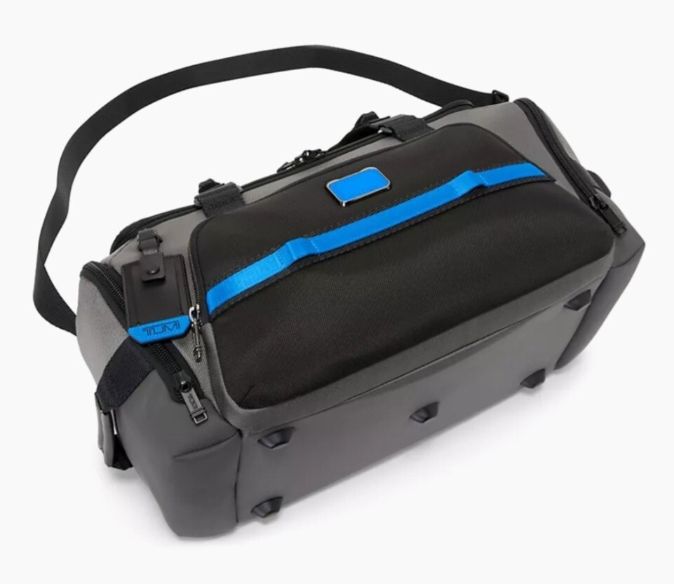 New $625 Tumi Alpha Bravo Mason Gray/Blue Ballistic Nylon Unisex Large Duffel