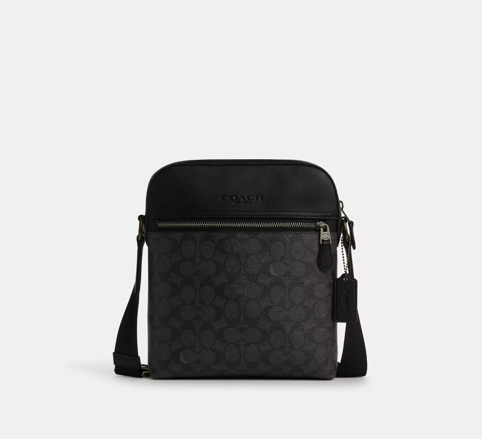 NWT Coach 4010 Men’s Houston Flight Bag Signature Canvas&Leather Charcoal Black