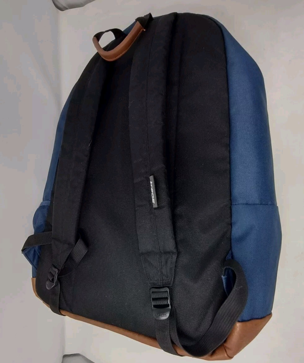 Jansport Trans Navy Blue Canvas Backpack with Leather Bottom