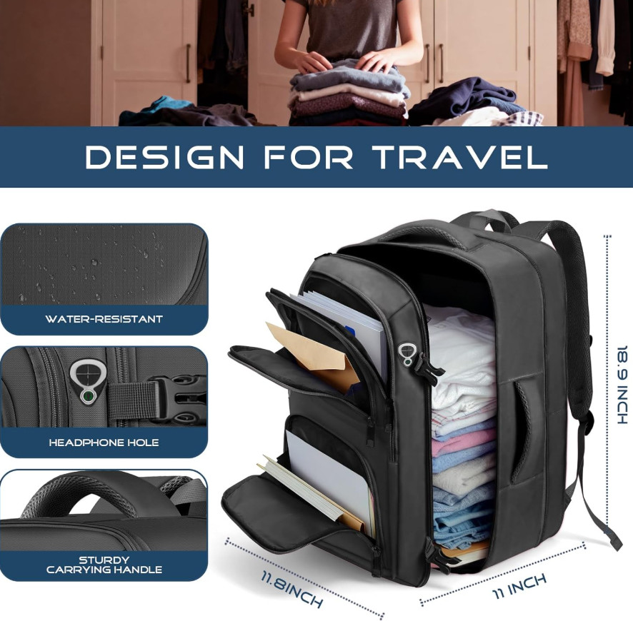 Travel Backpack, Expandable Carry on Backpack for Men, TSA 17.3 inch Laptop Bag