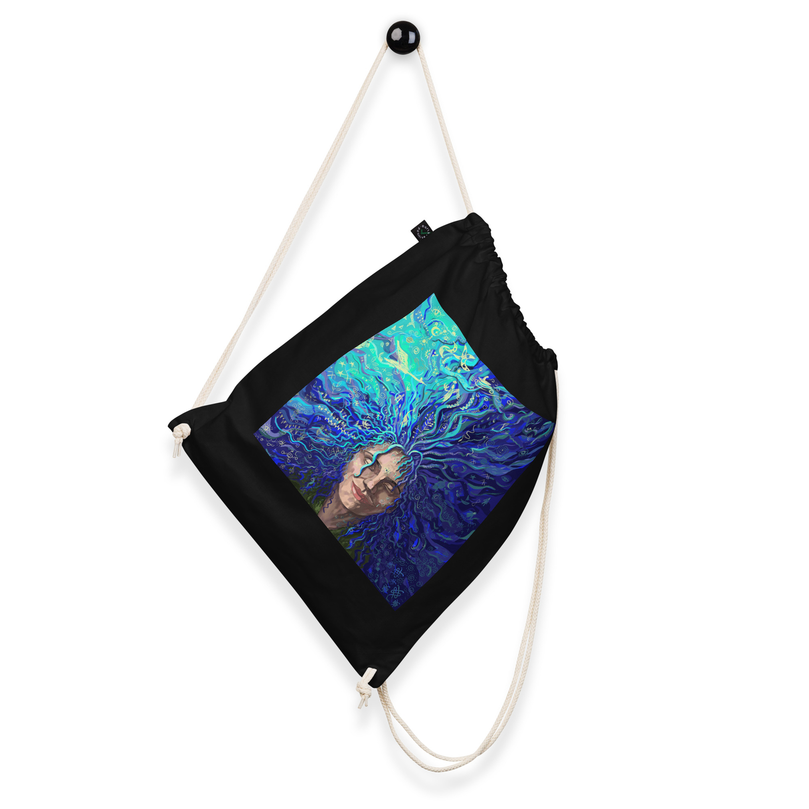Organic cotton drawstring bag with a print of my painting “Sound in silence”